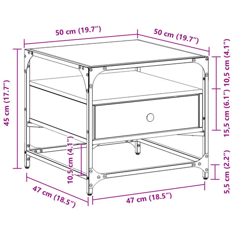 vidaXL Couchtisch mit Glasplatte Sonoma-Eiche 50x50x45 cm Stahl