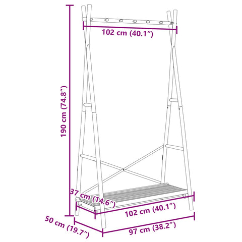 vidaXL Kleiderständer mit Ablage 102x50x190 cm Bambus