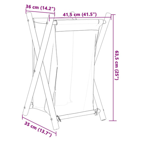 vidaXL Wäschekorb Cremeweiß 41,5x36x63,5 cm Bambus