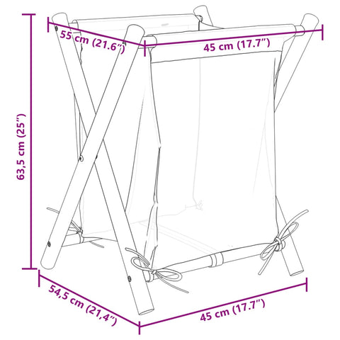 vidaXL Wäschekorb Cremeweiß 45x55x63,5 cm Bambus