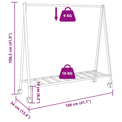 vidaXL Kleiderständer mit Ablagen und Rollen 106x34x106,5 cm Bambus