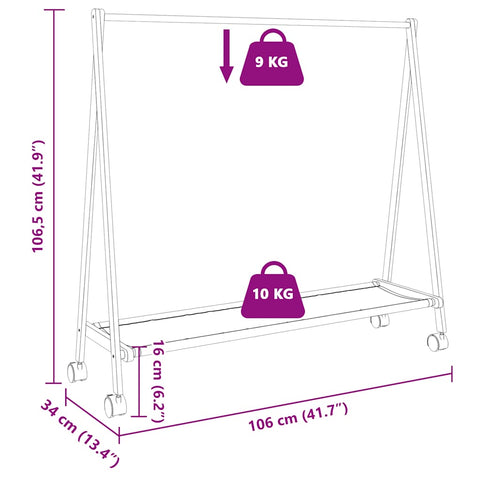 vidaXL Kleiderständer mit Ablagen und Rollen 106x34x106,5 cm Bambus