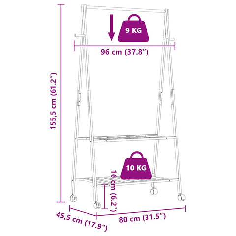 vidaXL Kleiderständer mit Ablagen und Rollen 96x45,5x155,5 cm Bambus