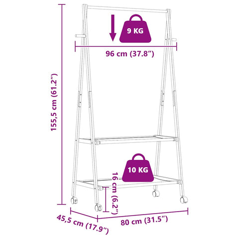 vidaXL Kleiderständer mit Ablagen und Rollen 96x45,5x155,5 cm Bambus