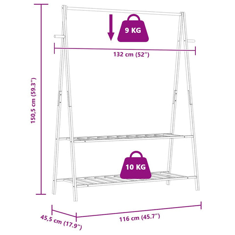 vidaXL Kleiderständer mit Ablagen 132x45,5x150,5 cm Bambus