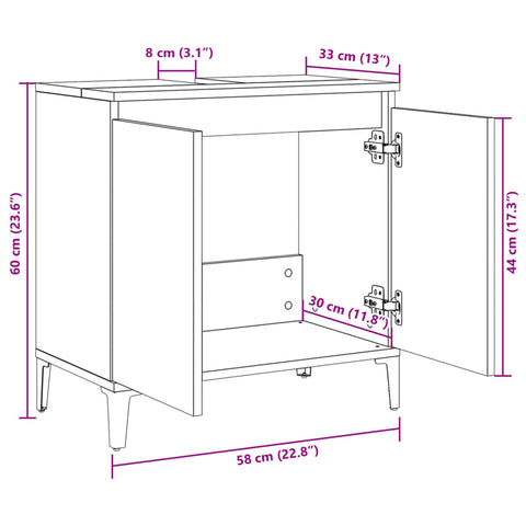 vidaXL Waschbeckenunterschrank Sonoma-Eiche 58x33x60 cm Holzwerkstoff