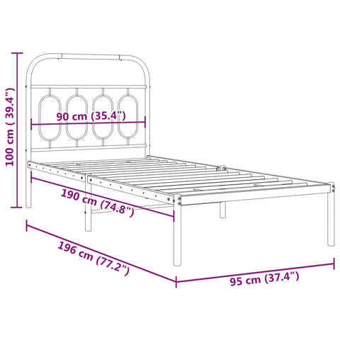 vidaXL Bettgestell mit Kopfteil Metall Schwarz 90x190 cm