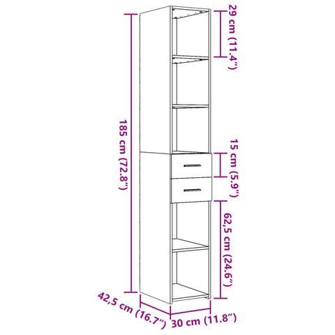 vidaXL Highboard Betongrau 30x42,5x185 cm Holzwerkstoff