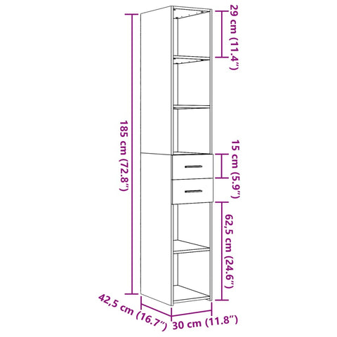 vidaXL Highboard Grau Sonoma 30x42,5x185 cm Holzwerkstoff