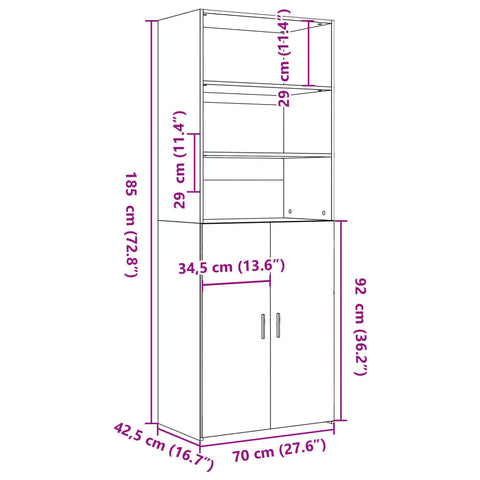 vidaXL Highboard Schwarz 70x42,5x185 cm Holzwerkstoff