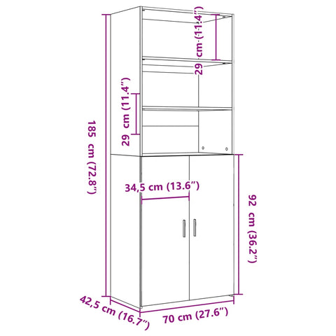 vidaXL Highboard Sonoma-Eiche 70x42,5x185 cm Holzwerkstoff