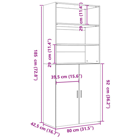 vidaXL Highboard Sonoma-Eiche 80x42,5x185 cm Holzwerkstoff