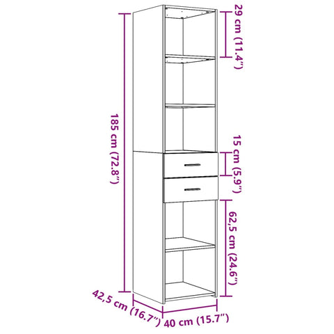 vidaXL Highboard Weiß 40x42,5x185 cm Holzwerkstoff