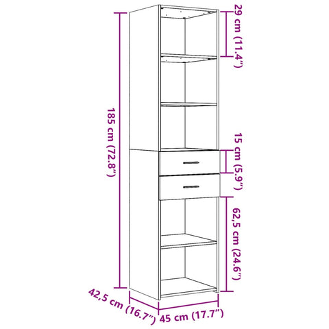 vidaXL Highboard Sonoma-Eiche 45x42,5x185 cm Holzwerkstoff