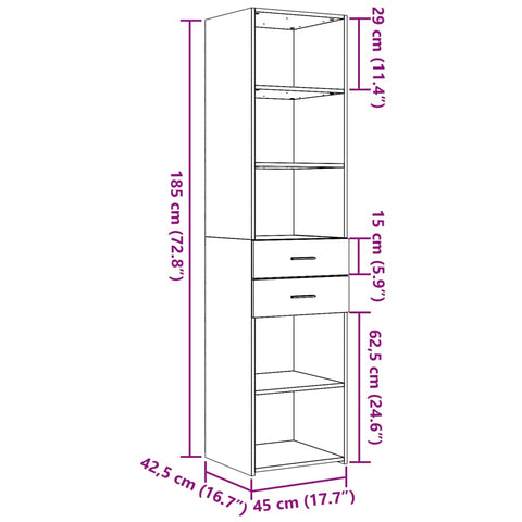 vidaXL Highboard Betongrau 45x42,5x185 cm Holzwerkstoff