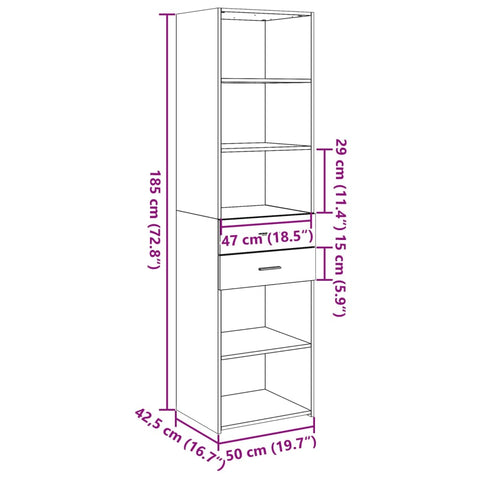 vidaXL Highboard Sonoma-Eiche 50x42,5x185 cm Holzwerkstoff