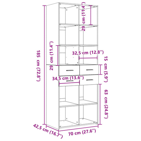 vidaXL Highboard Schwarz 70x42,5x185 cm Holzwerkstoff