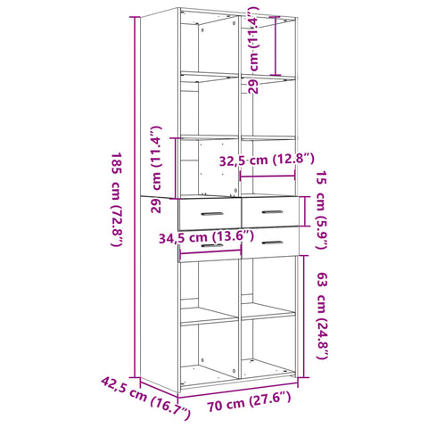 vidaXL Highboard Räuchereiche 70x42,5x185 cm Holzwerkstoff