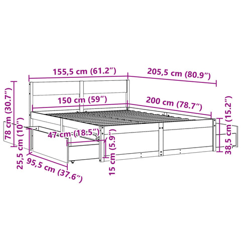 Massivholzbett ohne Matratze 150x200 cm Kiefernholz