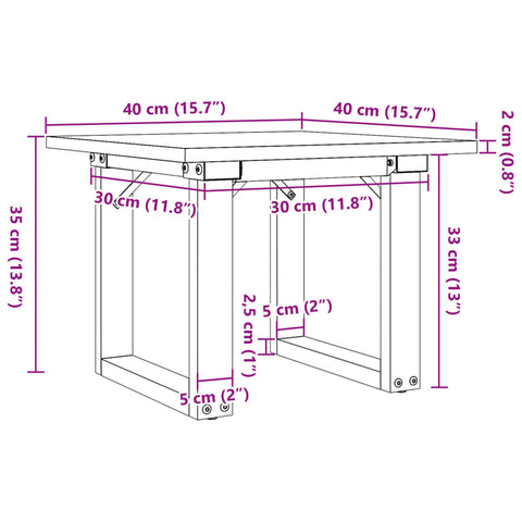 vidaXL Couchtisch O-Gestell 40x40x35cm Massivholz Kiefer und Gusseisen