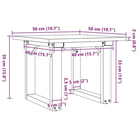 vidaXL Couchtisch O-Gestell 50x50x35cm Massivholz Kiefer und Gusseisen