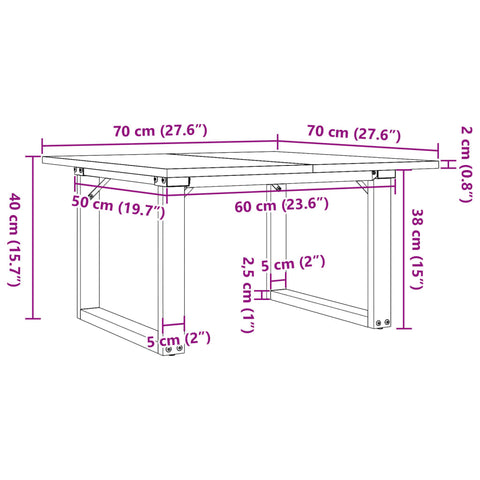 vidaXL Couchtisch O-Gestell 70x70x40cm Massivholz Kiefer und Gusseisen