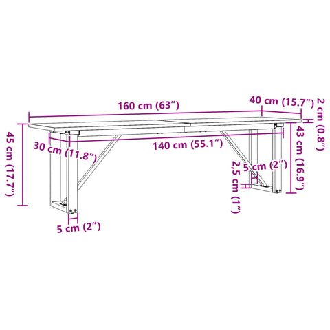 vidaXL Couchtisch O-Gestell 160x40x45 cm Massivholz Kiefer & Gusseisen