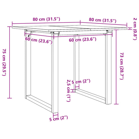 vidaXL Esstisch O-Gestell 80x80x75 cm Massivholz Kiefer und Gusseisen