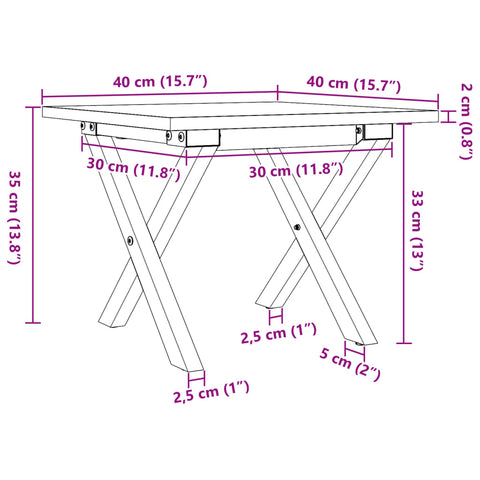 vidaXL Couchtisch X-Gestell 40x40x35cm Massivholz Kiefer und Gusseisen