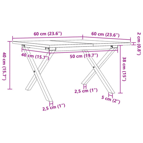 vidaXL Couchtisch X-Gestell 60x60x40cm Massivholz Kiefer und Gusseisen