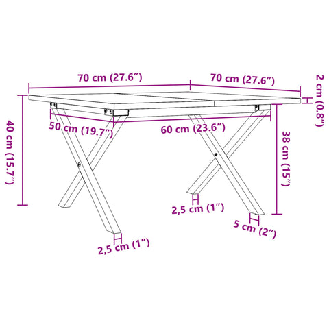 vidaXL Couchtisch X-Gestell 70x70x40cm Massivholz Kiefer und Gusseisen