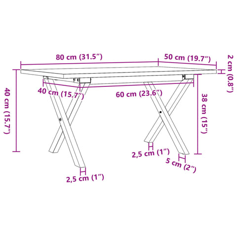 vidaXL Couchtisch X-Gestell 80x50x40cm Massivholz Kiefer und Gusseisen