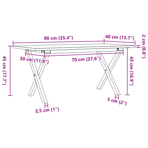 vidaXL Couchtisch X-Gestell 90x40x45cm Massivholz Kiefer und Gusseisen