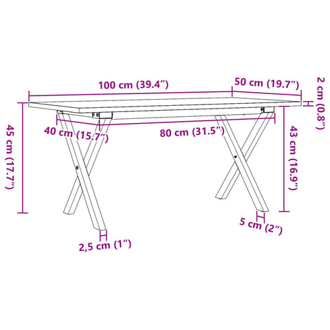 vidaXL Couchtisch X-Gestell 100x50x45 cm Massivholz Kiefer & Gusseisen