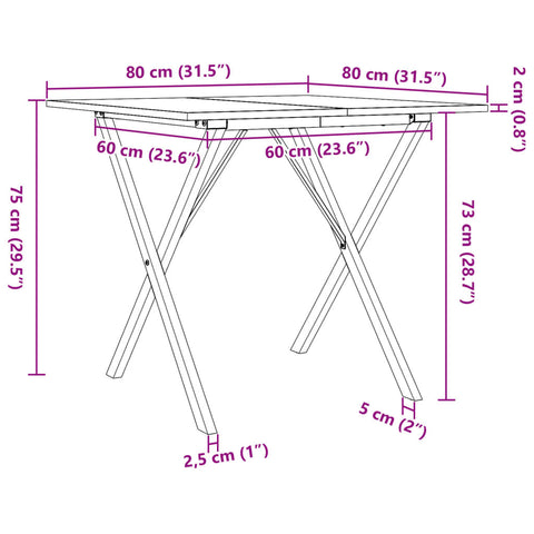 Esstisch X-Gestell 80x80x75 cm Massivholz Kiefer und Gusseisen