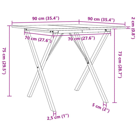 Esstisch X-Gestell 90x90x75cm Massivholz Kiefer und Gusseisen