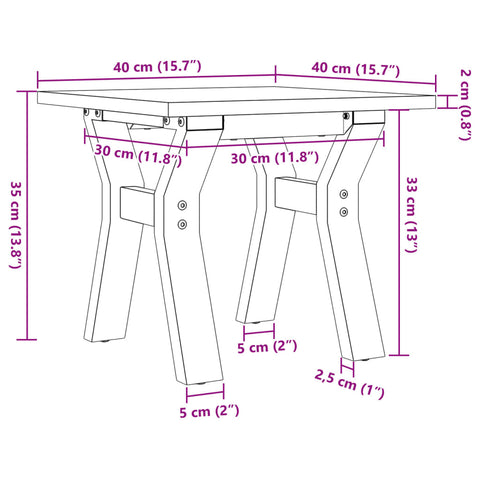 vidaXL Couchtisch Y-Gestell 40x40x35 cm Massivholz Kiefer & Gusseisen