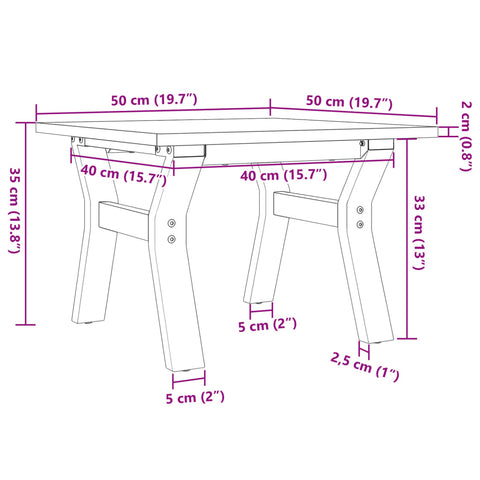 vidaXL Couchtisch Y-Gestell 50x50x35cm Massivholz Kiefer und Gusseisen