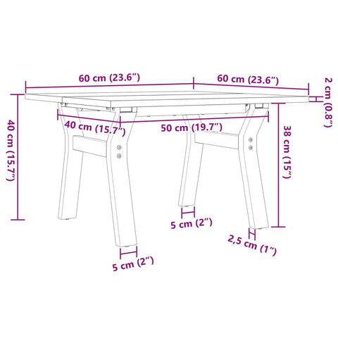 vidaXL Couchtisch Y-Gestell 60x60x40cm Massivholz Kiefer und Gusseisen