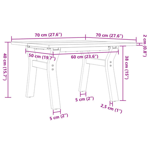 vidaXL Couchtisch Y-Gestell 70x70x40cm Massivholz Kiefer und Gusseisen