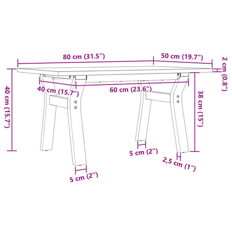 vidaXL Couchtisch Y-Gestell 80x50x40cm Massivholz Kiefer und Gusseisen