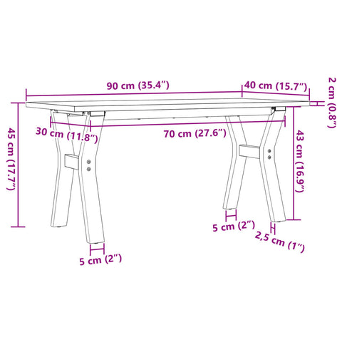 vidaXL Couchtisch Y-Gestell 90x40x45cm Massivholz Kiefer und Gusseisen