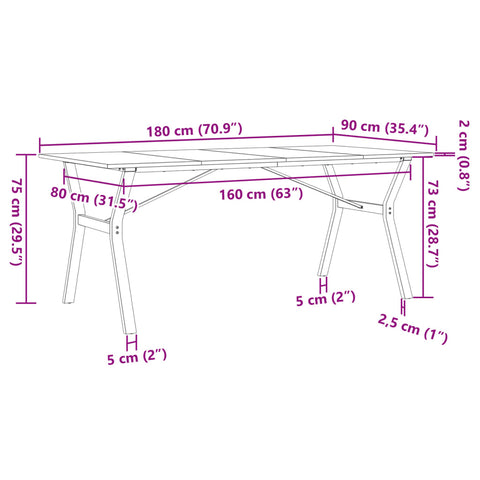 Esstisch Y-Gestell 180x90x75 cm Massivholz Kiefer und Gusseisen