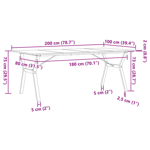 Esstisch Y-Gestell 200x100x75cm Massivholz Kiefer und Gusseisen