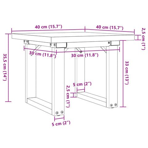 vidaXL Couchtisch O-Gestell 40x40x35,5 Massivholz Kiefer und Gusseisen