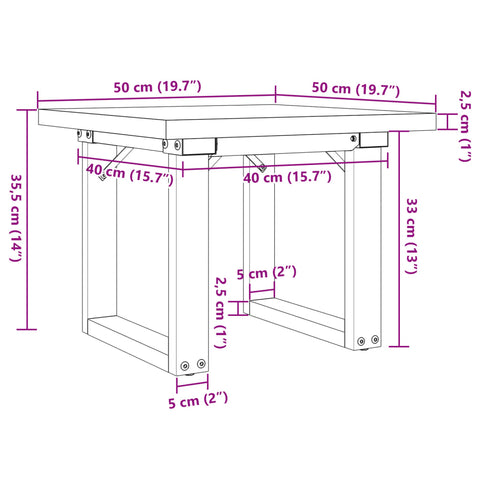 vidaXL Couchtisch O-Gestell 50x50x35,5cm Massivholz Kiefer & Gusseisen