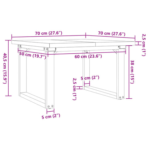 vidaXL Couchtisch O-Gestell 70x70x40,5cm Massivholz Kiefer & Gusseisen