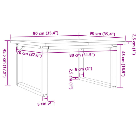 vidaXL Couchtisch O-Gestell 90x90x45,5cm Massivholz Kiefer & Gusseisen