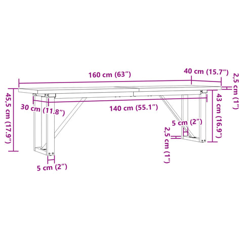 vidaXL Couchtisch O-Gestell 160x40x45,5 cm Massivholz Kiefer Gusseisen