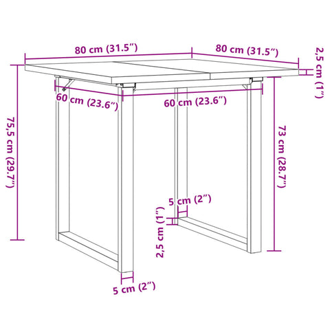 vidaXL Esstisch O-Gestell 80x80x75,5 cm Massivholz Kiefer & Gusseisen